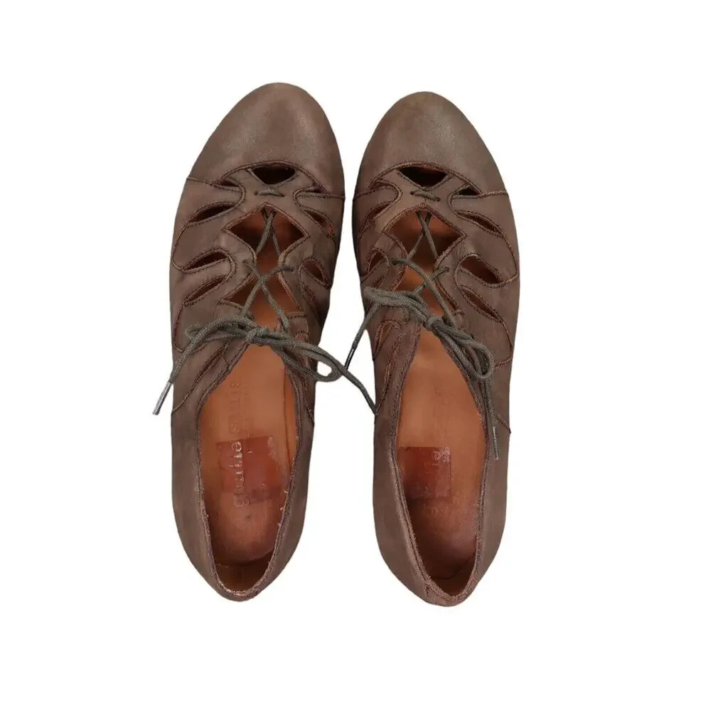 Gentle Souls Shoes Womens 8 Wedge Sandal Lace Up Comfort Classic Leather Brown